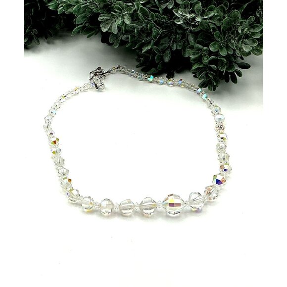 Vintage Aurora Borealis Crystal Beaded Necklace With Hook Clasp - Picture 2 of 6